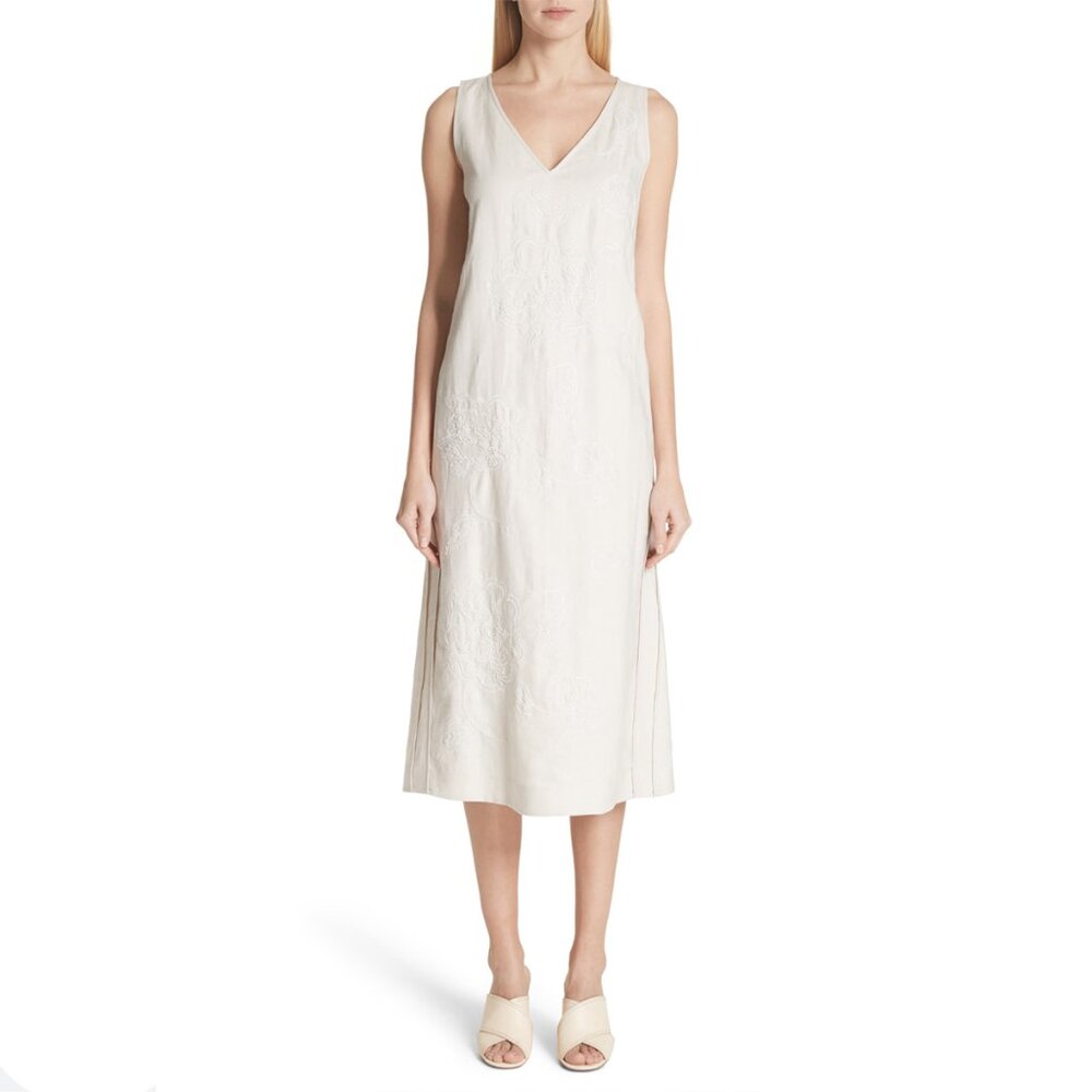 Lafayette 148 - Duncan Raffia Linen Embroidered Midi Dress